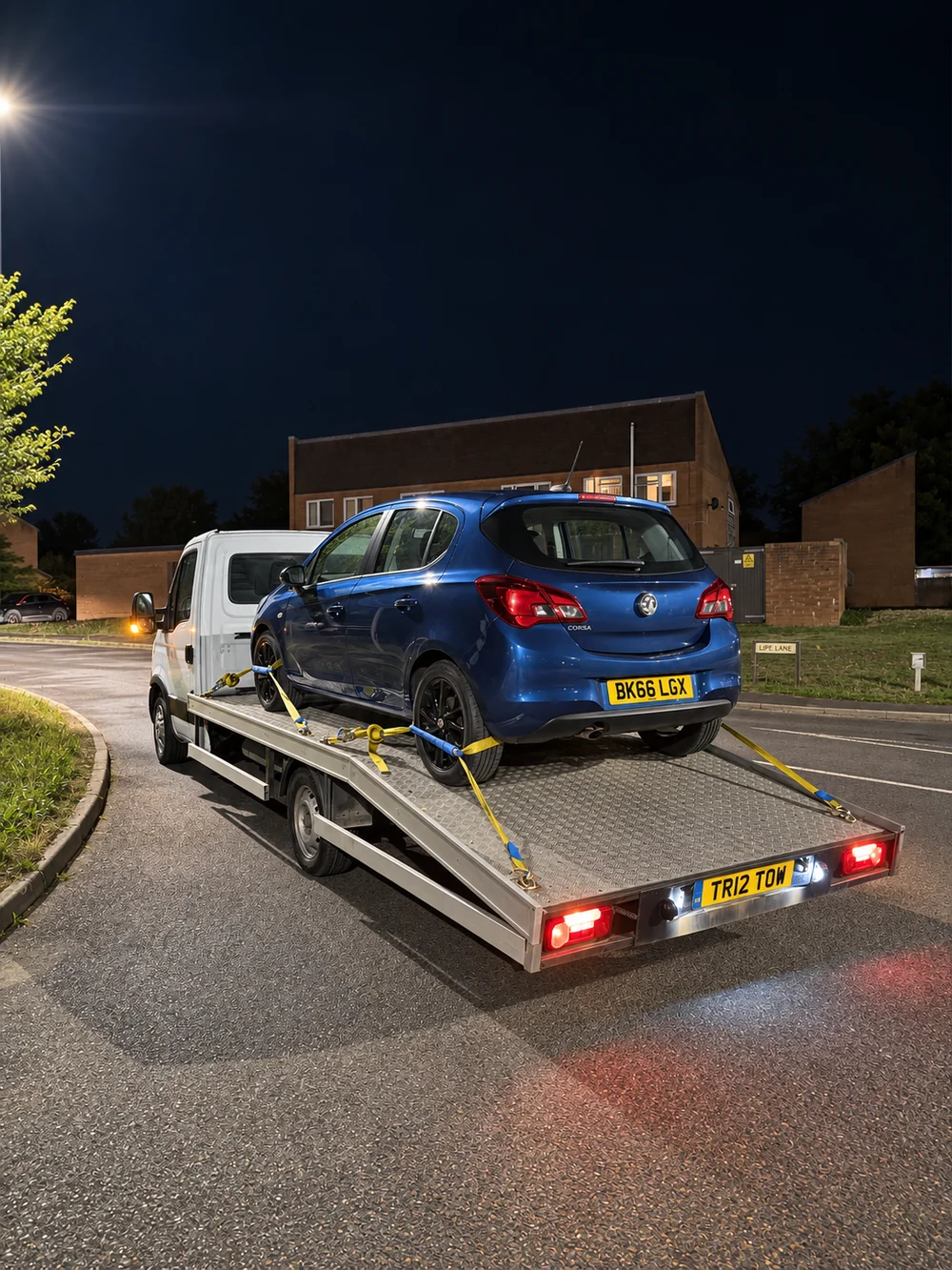 Strive Motors recovery truck transporting a vehicle